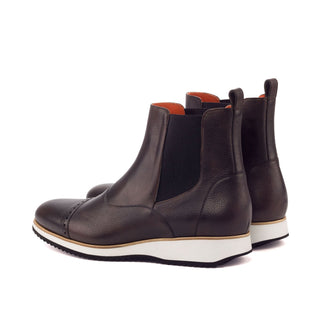Ambrogio Men's Handmade Custom Made Shoes Dark Brown Full-Grain Calf-Skin Leather Chelsea Boots (AMB1018)