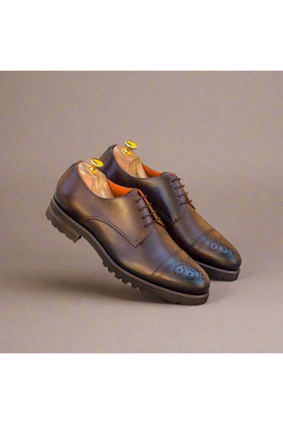 Ambrogio Men's Handmade Custom Made Shoes Dark Brown Leather Derby (AMB1069)-AmbrogioShoes