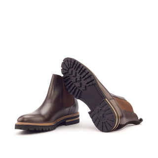 Ambrogio Men's Handmade Custom Made Shoes Dark Brown Suede / Calf-Skin Leather Chelsea Boots (AMB1016)