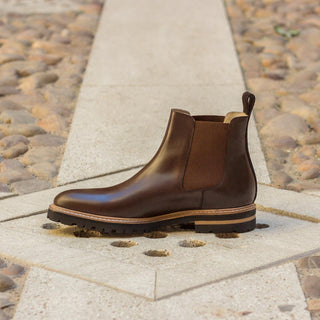 Ambrogio Men's Handmade Custom Made Shoes Dark Brown Suede / Calf-Skin Leather Chelsea Boots (AMB1016)