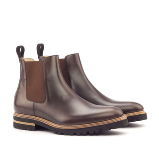 Ambrogio Men's Handmade Custom Made Shoes Dark Brown Suede / Calf-Skin Leather Chelsea Boots (AMB1016)