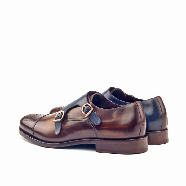 Ambrogio 2821 Men's Shoes Denim Blue & Brown Leather Monk-Straps Loafers (AMB1155)-AmbrogioShoes