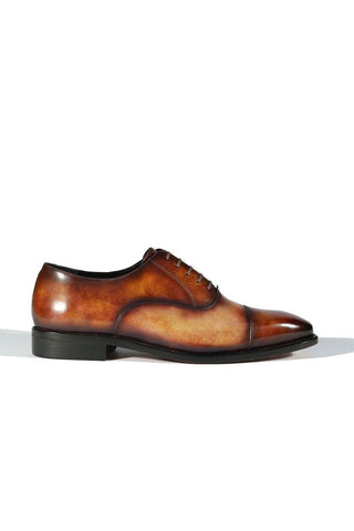 Ambrogio Men's Handmade Custom Made Shoes Fire Orange & Cream Patina Leather Cap-Toe Oxfords (AMB1651)