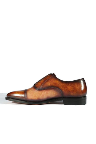Ambrogio Men's Handmade Custom Made Shoes Fire Orange & Cream Patina Leather Cap-Toe Oxfords (AMB1651)