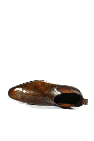 Ambrogio Men's Handmade Custom Made Shoes Forest Green Crocodile Embossed / Cairo Patina Leather Chelsea Boots (AMB1639)-AmbrogioShoes