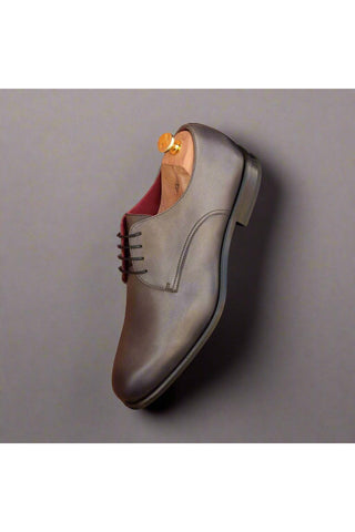 Ambrogio Men's Handmade Custom Made Shoes Gray Calf-Skin Leather Derby (AMB1071)-AmbrogioShoes