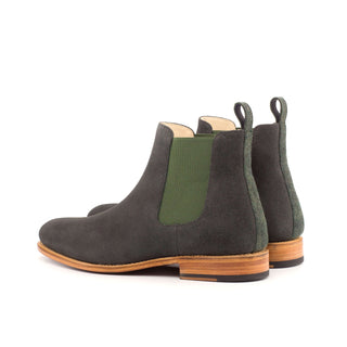Ambrogio Men's Handmade Custom Made Shoes Gray & Green Suede Chelsea Boots (AMB1045)