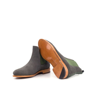 Ambrogio Men's Handmade Custom Made Shoes Gray & Green Suede Chelsea Boots (AMB1045)