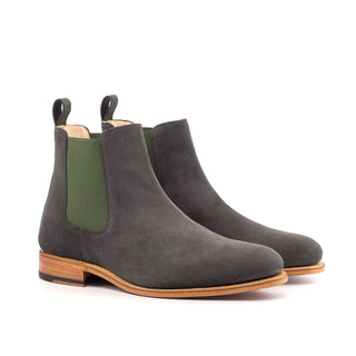 Ambrogio Men's Handmade Custom Made Shoes Gray & Green Suede Chelsea Boots (AMB1045)