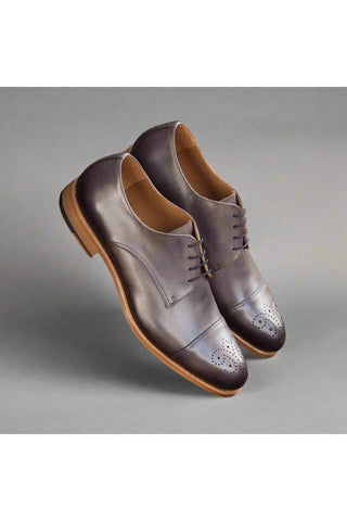 Ambrogio Men's Handmade Custom Made Shoes Gray Leather Derby (AMB1067)-AmbrogioShoes