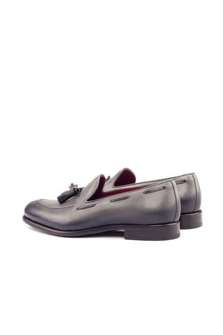 Ambrogio Men's Handmade Custom Made Shoes Gray Leather Tassels Loafers (AMB1075)-AmbrogioShoes
