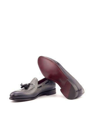 Ambrogio Men's Handmade Custom Made Shoes Gray Leather Tassels Loafers (AMB1075)-AmbrogioShoes