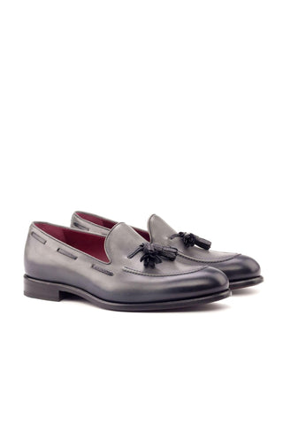 Ambrogio Men's Handmade Custom Made Shoes Gray Leather Tassels Loafers (AMB1075)-AmbrogioShoes