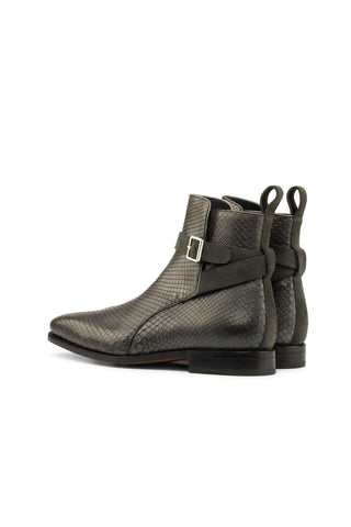 Ambrogio Men's Handmade Custom Made Shoes Gray Snake-Skin / Lux Suede Jodhpur Boots (AMB1100)