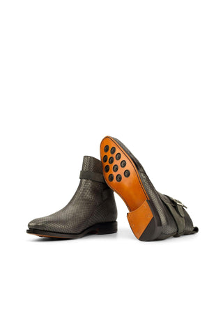 Ambrogio Men's Handmade Custom Made Shoes Gray Snake-Skin / Lux Suede Jodhpur Boots (AMB1100)