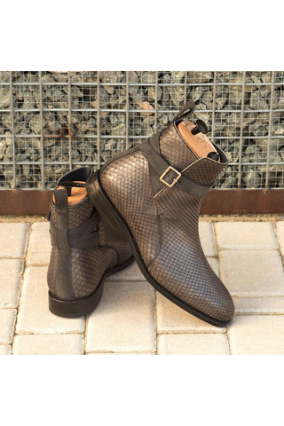 Ambrogio Men's Handmade Custom Made Shoes Gray Snake-Skin / Lux Suede Jodhpur Boots (AMB1100)