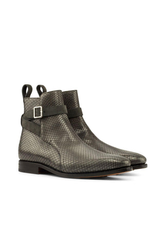 Ambrogio Men's Handmade Custom Made Shoes Gray Snake-Skin / Lux Suede Jodhpur Boots (AMB1100)