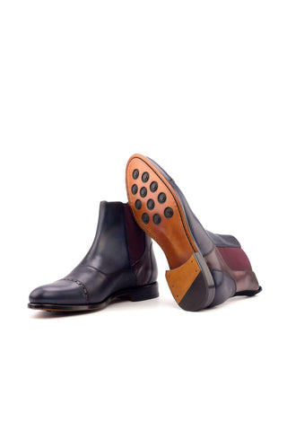Ambrogio Men's Handmade Custom Made Shoes Navy & Burgundy Suede / Leather Chelsea Boots (AMB1041)-AmbrogioShoes