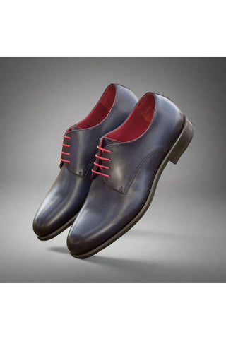 Ambrogio Men's Handmade Custom Made Shoes Navy Leather Derby (AMB1070)-AmbrogioShoes
