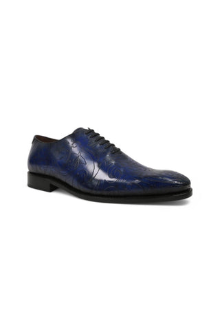Ambrogio Men's Handmade Custom Made Shoes Ocean Blue Maori Texture Embossed / Patina Leather Wholecut Plain Oxfords (AMB1634)-AmbrogioShoes