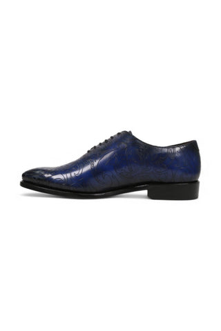 Ambrogio Men's Handmade Custom Made Shoes Ocean Blue Maori Texture Embossed / Patina Leather Wholecut Plain Oxfords (AMB1634)-AmbrogioShoes