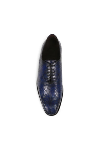 Ambrogio Men's Handmade Custom Made Shoes Ocean Blue Maori Texture Embossed / Patina Leather Wholecut Plain Oxfords (AMB1634)-AmbrogioShoes