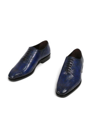 Ambrogio Men's Handmade Custom Made Shoes Ocean Blue Maori Texture Embossed / Patina Leather Wholecut Plain Oxfords (AMB1634)-AmbrogioShoes