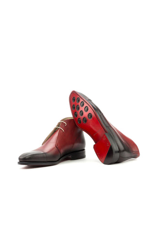 Ambrogio Men's Handmade Custom Made Shoes Red Leather Chukka Boots (AMB1073)-AmbrogioShoes