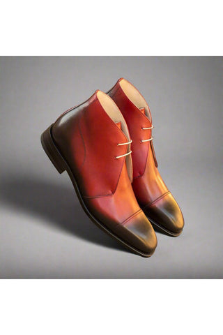 Ambrogio Men's Handmade Custom Made Shoes Red Leather Chukka Boots (AMB1073)-AmbrogioShoes