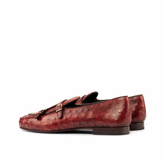 Ambrogio Men's Handmade Custom Made Shoes Red Ostrich Monk Slipper Loafers (AMB1106)
