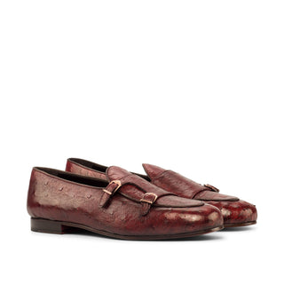 Ambrogio Men's Handmade Custom Made Shoes Red Ostrich Monk Slipper Loafers (AMB1106)