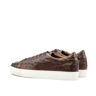 Ambrogio Men's Handmade Custom Made Shoes Two-Tone Brown Ostrich-Skin Casual Trainer Sneakers (AMB1079)