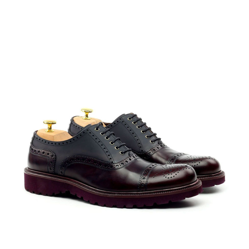 Ambrogio Men's Shoes Black & Cherry Rubber Coated / Calf-Skin Leather Cap Toe Oxfords (AMB2038)-AmbrogioShoes