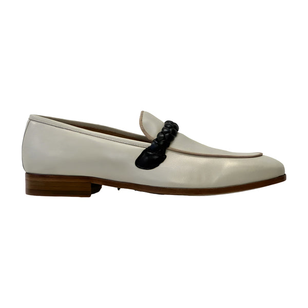 Ambrogio Men's Shoes Bone & Black Nappa Leather Braided Loafers (AMZ1006)-AmbrogioShoes