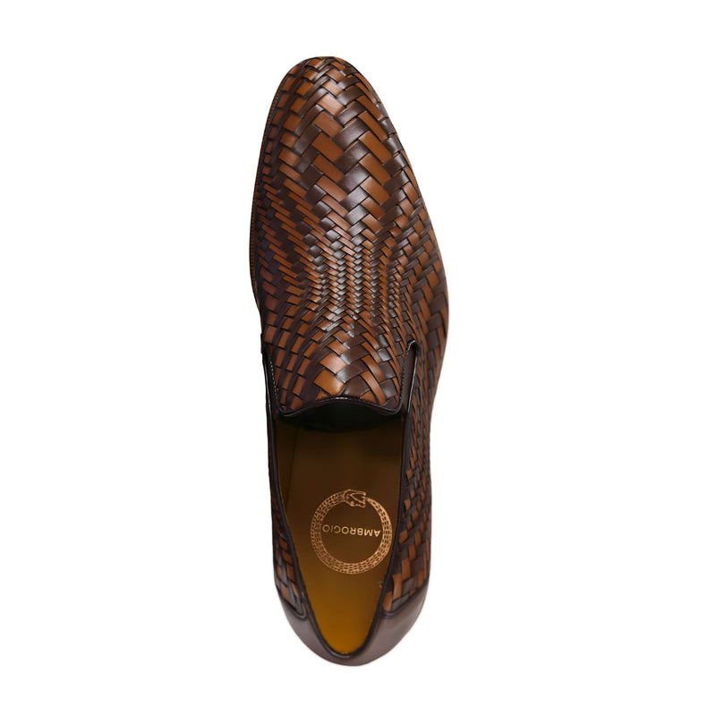Ambrogio Men's Shoes Brown & Cognac Woven Leather Sport Loafers (AMZ1016)-AmbrogioShoes