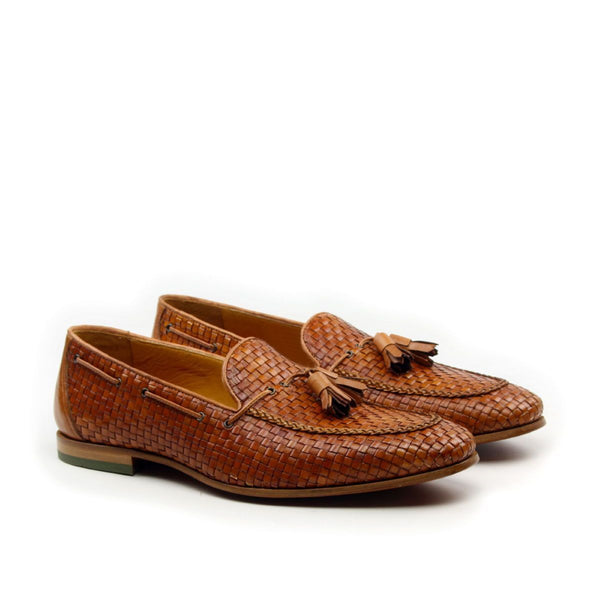Ambrogio Men's Shoes Caramel Woven / Calf-Skin Leather Tassels Loafers (AMB2040)-AmbrogioShoes