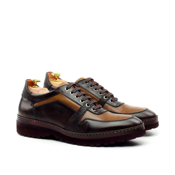Ambrogio Men's Shoes Chocolate, Brown & Green Lizard Print / Nappa / Calf-Skin Leather Casual Sneakers (AMB2041)-AmbrogioShoes