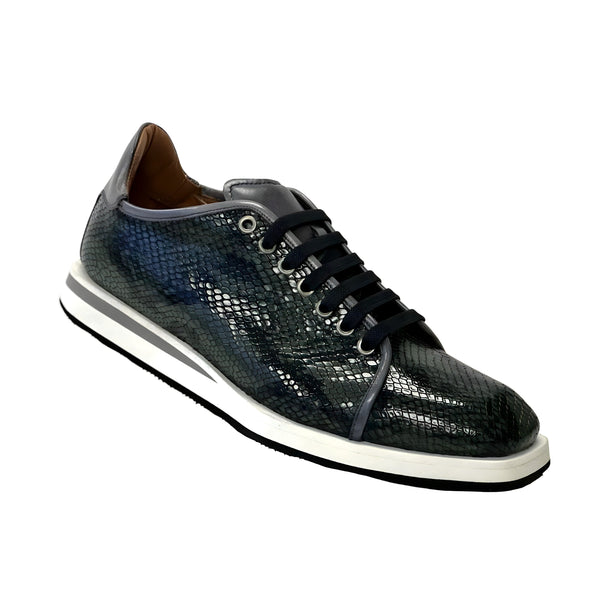 Ambrogio Men's Shoes Gray Snake-Print Leather Casual Sneakers (AMZ1007)-AmbrogioShoes