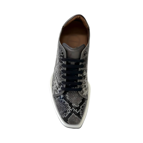 Ambrogio Men's Shoes White & Gray Snake-Print Leather Casual Sneakers (AMZ1008)-AmbrogioShoes