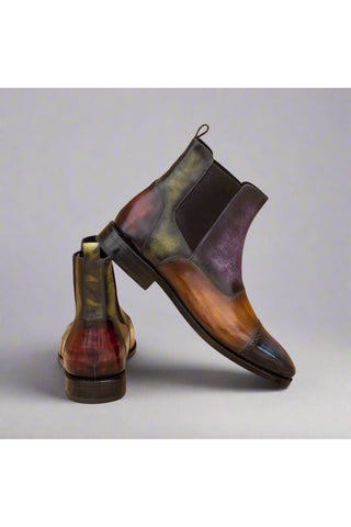 Ambrogio Multi-Color Crust Patina Leather Cap-Toe Chelsea Boots (AMB1028)-AmbrogioShoes