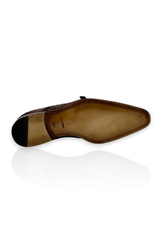 Ambrogio Multi-Color Fabric / Calf-Skin Leather Dress/ Formal Double Monk-Straps Loafers (AMZ1009)-AmbrogioShoes