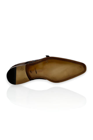 Ambrogio Multi-Color Fabric / Leather Dress/ Formal Double Monk-Straps Loafers (AMZ1009)