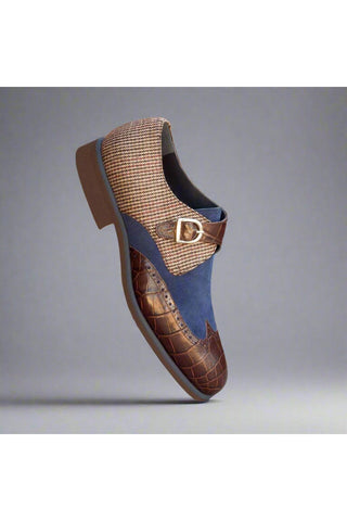 Ambrogio Multi Color Fabric / Crocodile Embossed / Suede / Calf-Skin Leather Monk Strap (AMB1394)-AmbrogioShoes