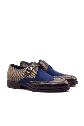 Ambrogio Multi Color Fabric / Crocodile Embossed / Suede / Leather Monk Strap (AMB1394)-AmbrogioShoes
