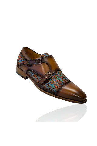 Ambrogio Multi-Color Fabric / Leather Dress/ Formal Double Monk-Straps Loafers (AMZ1009)