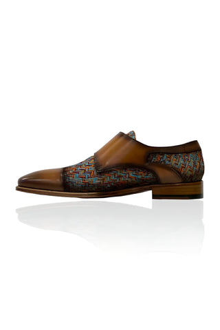 Ambrogio Multi-Color Fabric / Leather Dress/ Formal Double Monk-Straps Loafers (AMZ1009)-AmbrogioShoes