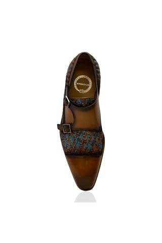 Ambrogio Multi-Color Fabric / Leather Dress/ Formal Double Monk-Straps Loafers (AMZ1009)-AmbrogioShoes