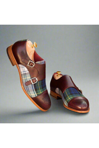 Ambrogio Multi Color Fabric / Leather Monk-Straps Loafers (AMB1393)-AmbrogioShoes