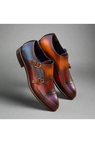 Ambrogio Multi-Color Patina Leather Monk-Straps Loafers (AMB1259)
