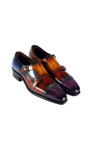 Ambrogio Multi Patina Leather Monk-Straps Luxury Loafers (AMBX1000)-AmbrogioShoes